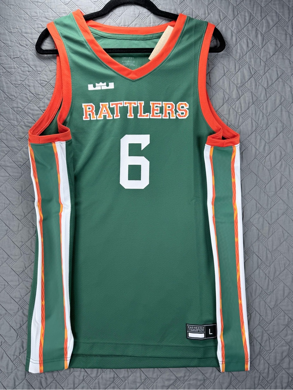 Rattlers Green #6 Basketball LeBron James Jersey - Green Orange Trim Size Mens L